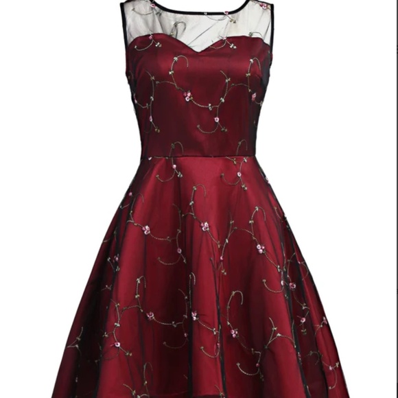 Retro Stage Goth Red & Black Net dress S/M - Picture 1 of 6